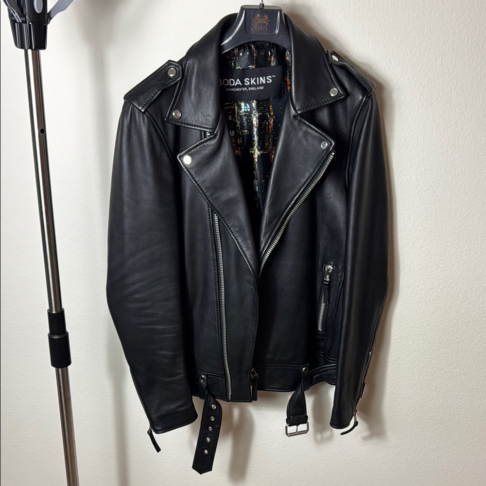 BODA Skins Black Leather Voyager Jacket, Limited Edition Misshattan Print